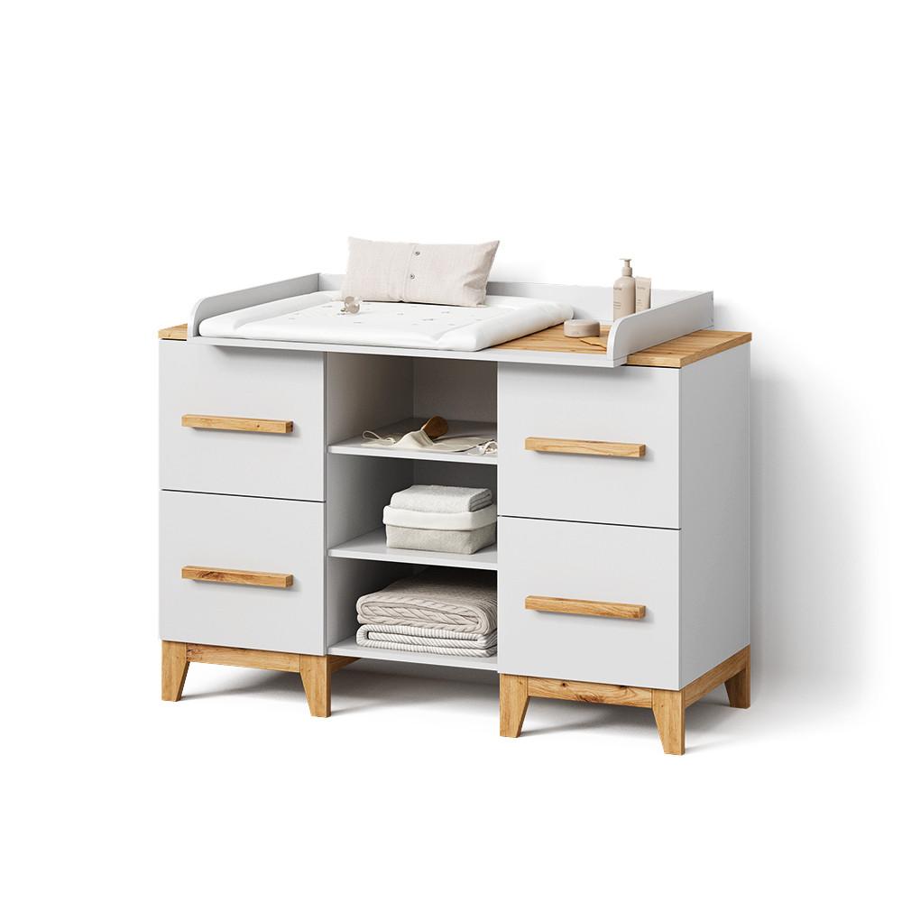 WICKELKOMMODE Mailo Weiß/Artisan XL mit 4 Schubladen - Weiß/Eiche Artisan, Holzwerkstoff (133/108/70cm) - Livinity®