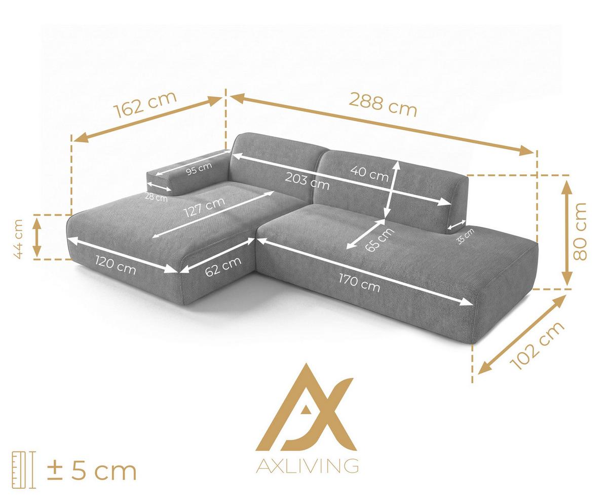 ECKSOFA L Form Didim Duo Hellgrau 288/162/80 cm – stilvolle kleine Eckcouch Links - Hellgrau/Schwarz, Kunststoff/Textil (288/162cm) - AX Living