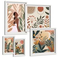 BILDER SET 5er Set - 50x50 cm & 20x30 cm & 40x60 cm Weißer Rahmen - Pflanzenmotive in Farben - Weiß, Kunststoff (40/60cm) - TULUP