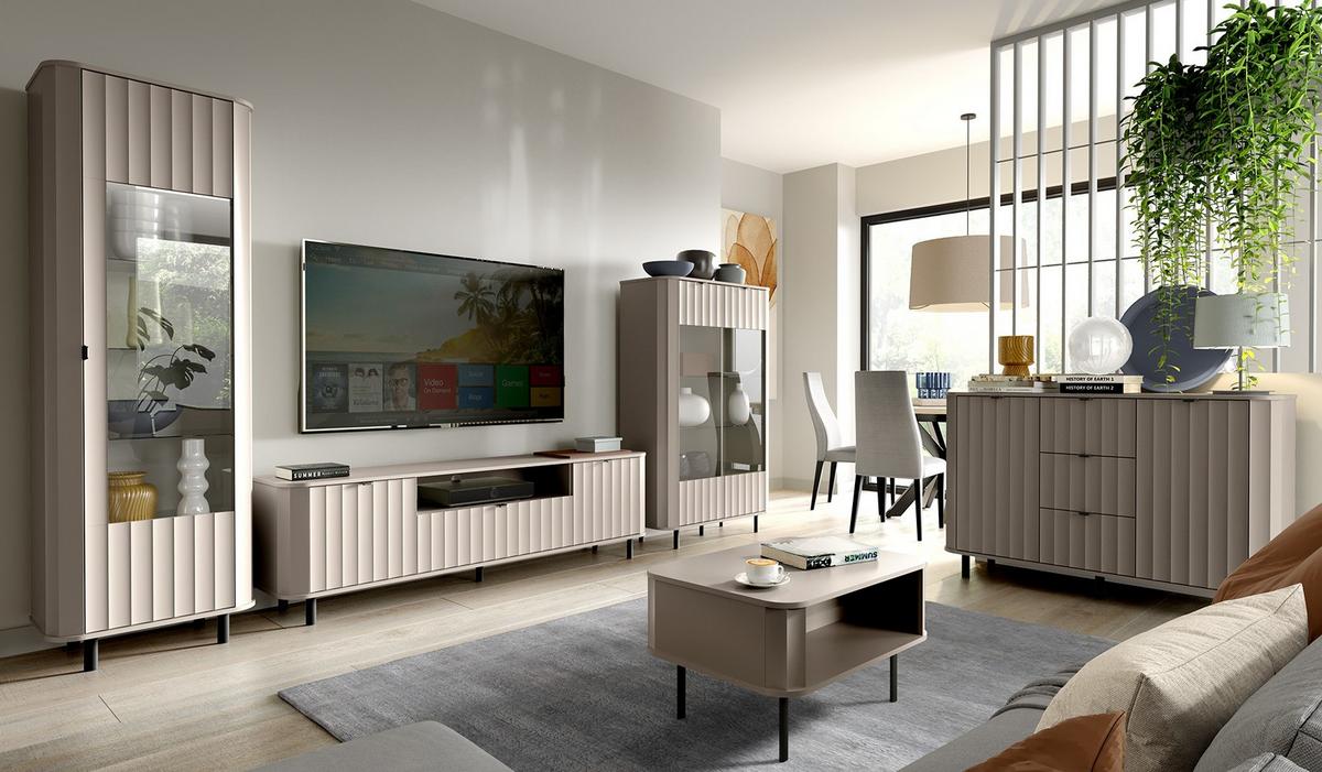 VITRINE MODERNO 200 / 65,3 cm in Beige - Beige, Holzwerkstoff (65.3/200/40.5cm) - MASSENO