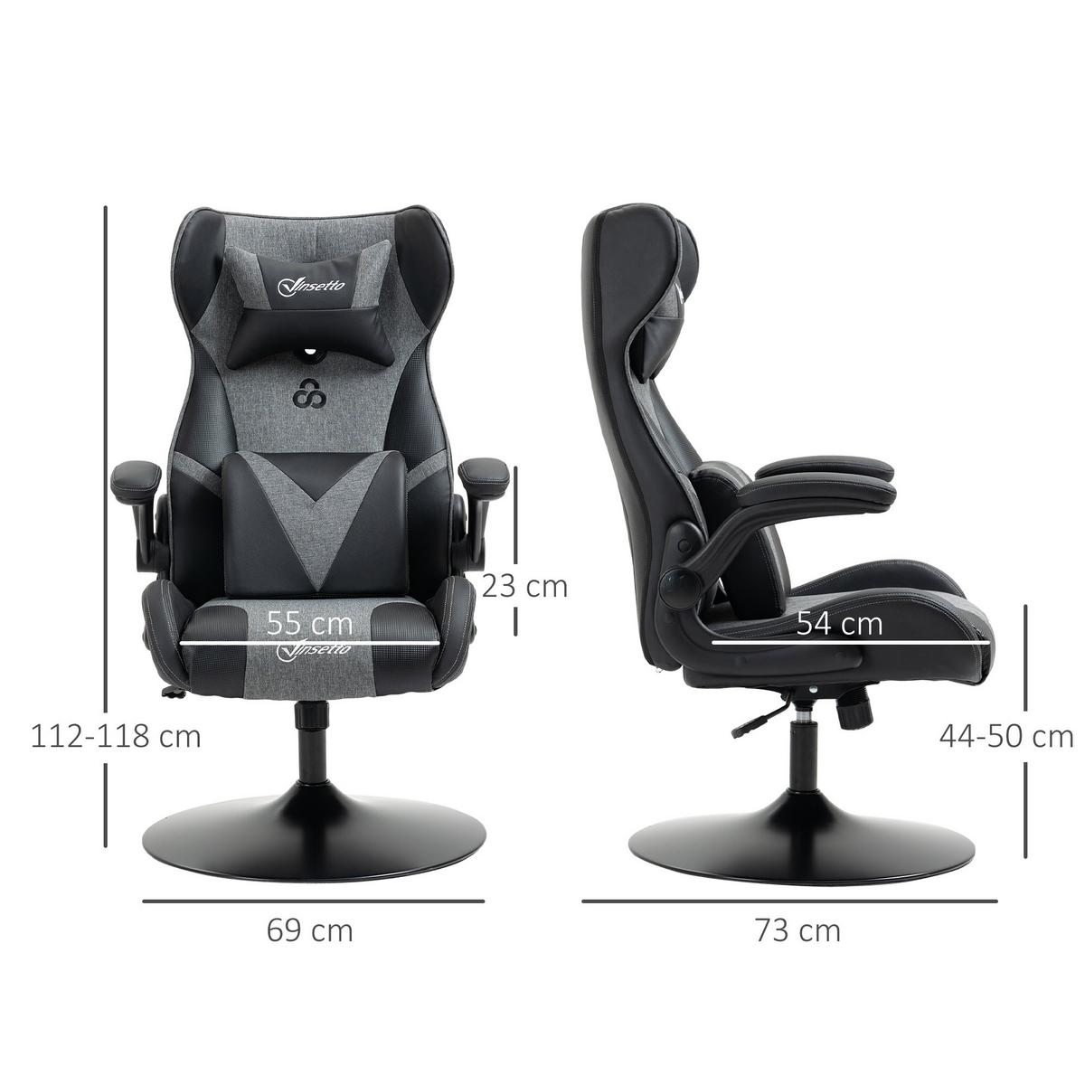 GAMINGSESSEL Kunstleder Metall Schwarz - Schwarz, Textil (69/118/73cm) - Vinsetto