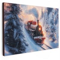 LEINWANDBILD Weihnachtszug - Schnee - Winter - Weihnachten Gemälde 60x40 cm - Dunkelrot, Textil (60/40cm) - MuchoWow