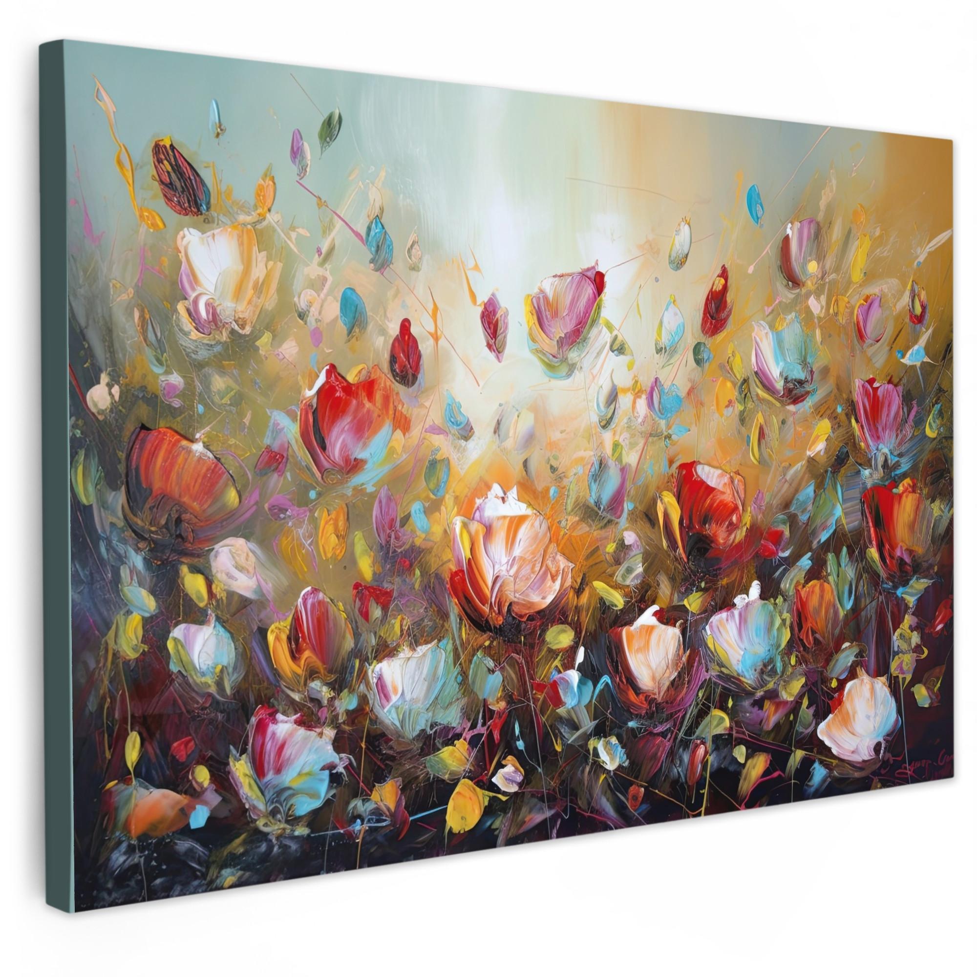 LEINWANDBILD Blumen - Kunst - Natur - Ölgemälde Deko Schlafzimmer 30x20 cm - Multicolor, Textil (30/20cm) - MuchoWow
