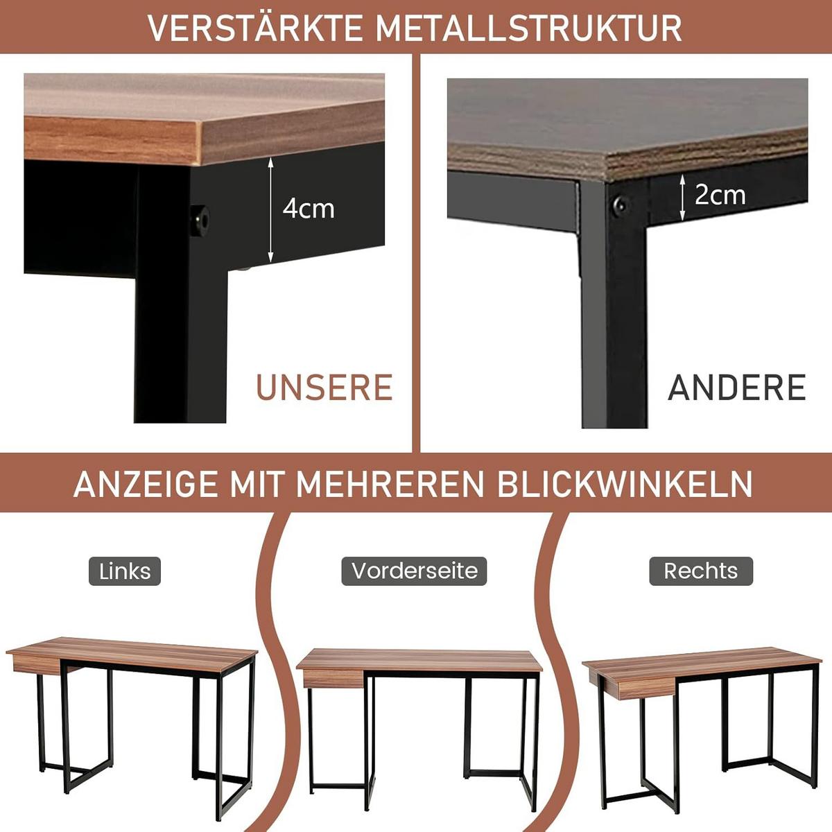 SCHREIBTISCH 75cm Braun - Braun, Holz (55/120/75cm) - COSTWAY