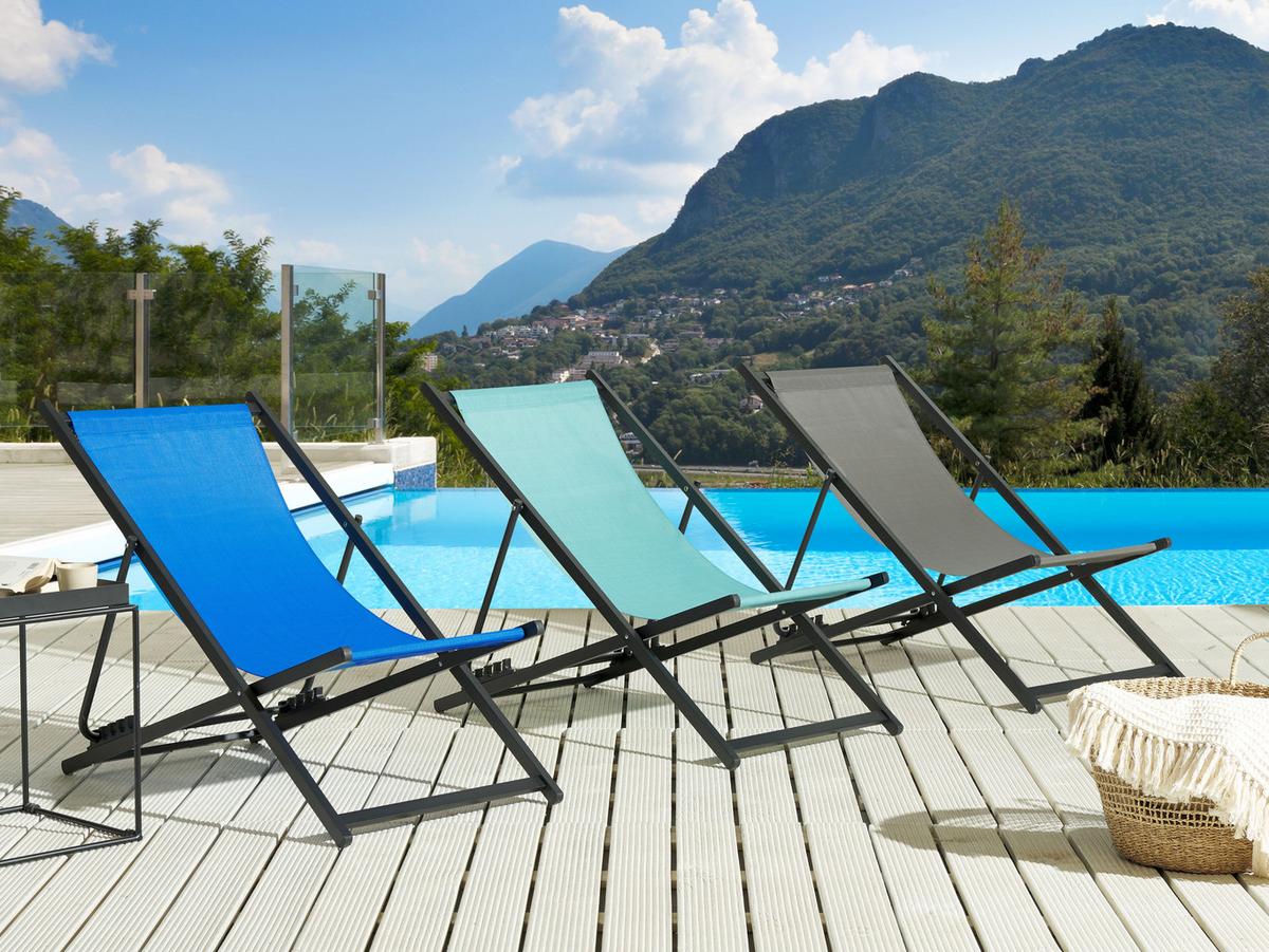 GARTENLIEGE schwarz/blau Locri II - Schwarz/Hellblau, Metall (60/79/95cm) - Beliani