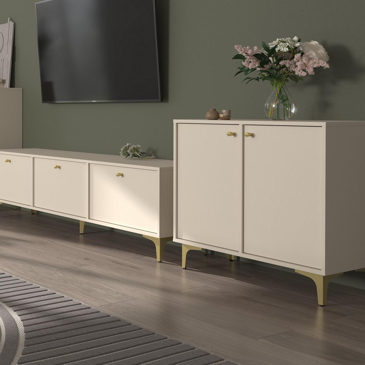KOMMODE TORINO 84/72/41 cm mit 2 Türen Beige - Beige, Holzwerkstoff (84/72/41cm) - MASSENO
