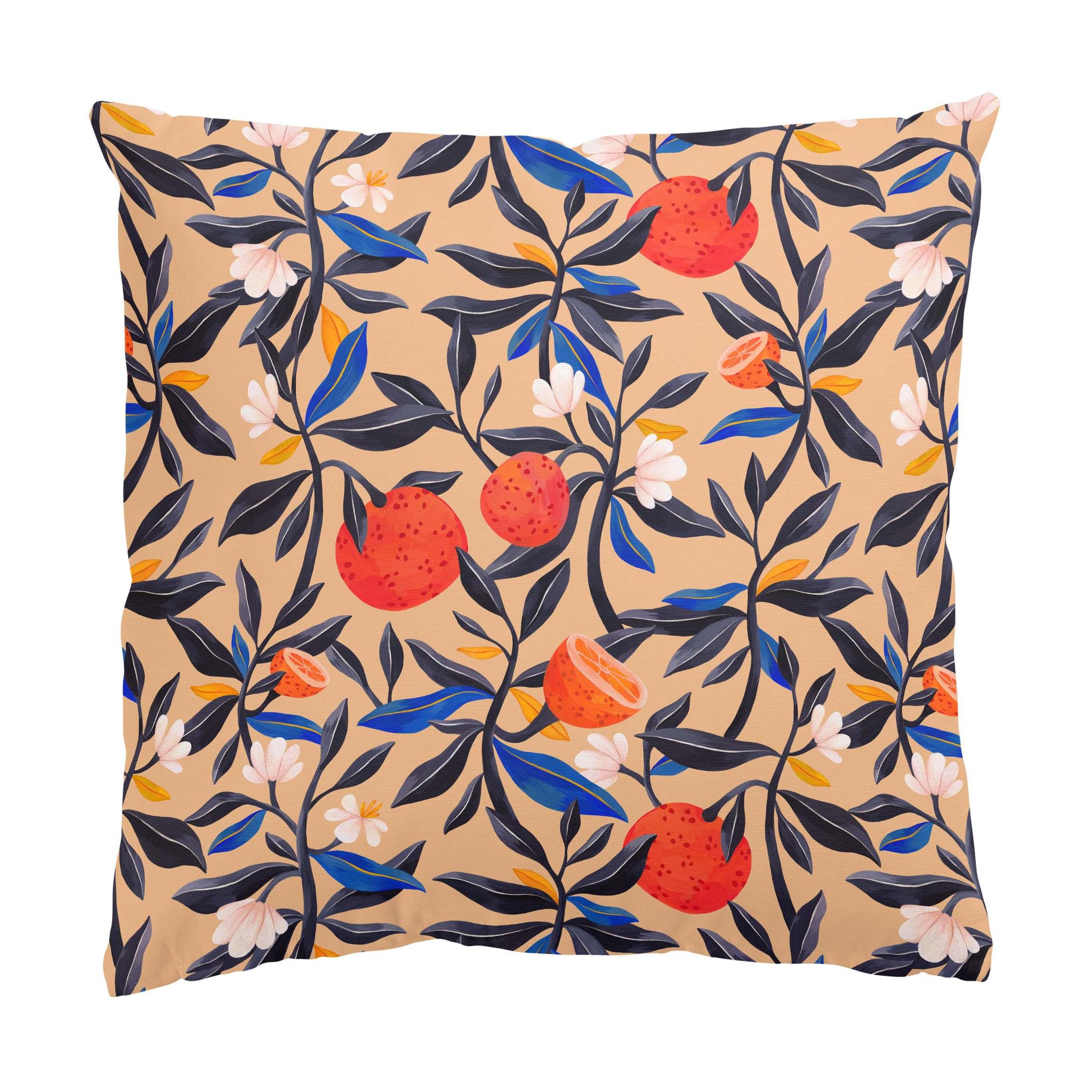 DEKOKISSEN Orangen mit Blätterranken 50/50 cm - Beige, Textil (50/50/10cm) - Bilderwelten