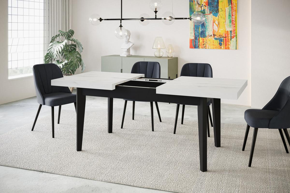 RECHTECKIGER Esszimmertisch SKANDI, ausziehbarer Tisch, Größe: 200-300X100X78 cm, Wohnzimmertisch Farbe: MARMUR, mit Holzbeinen in Farbe Schwarz - Hellgrau/Schwarz, Holzwerkstoff (200/100/78cm) - Alpi-Möbel