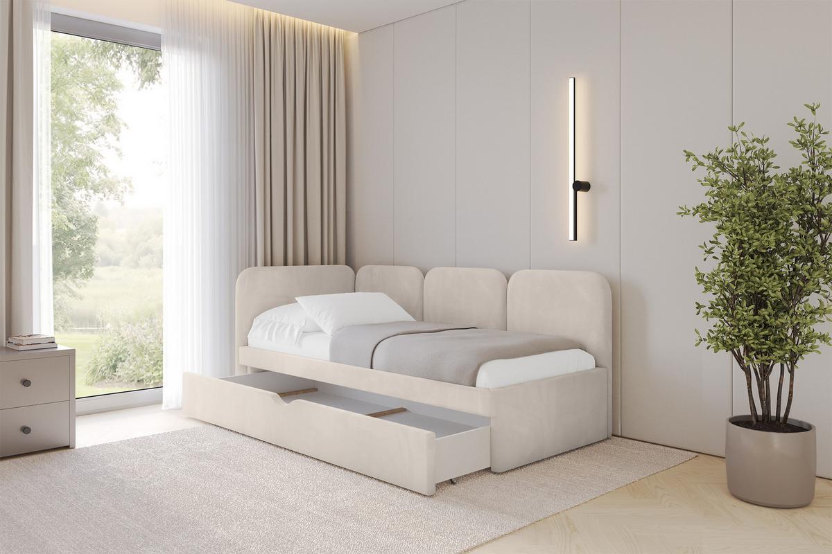 EINZELLBETT Jugendbett mit Bettkasten, Rechts - ALVY 100x200 Beige - Sandfarben, Holzwerkstoff/Textil (100/200cm) - ALTDECOR