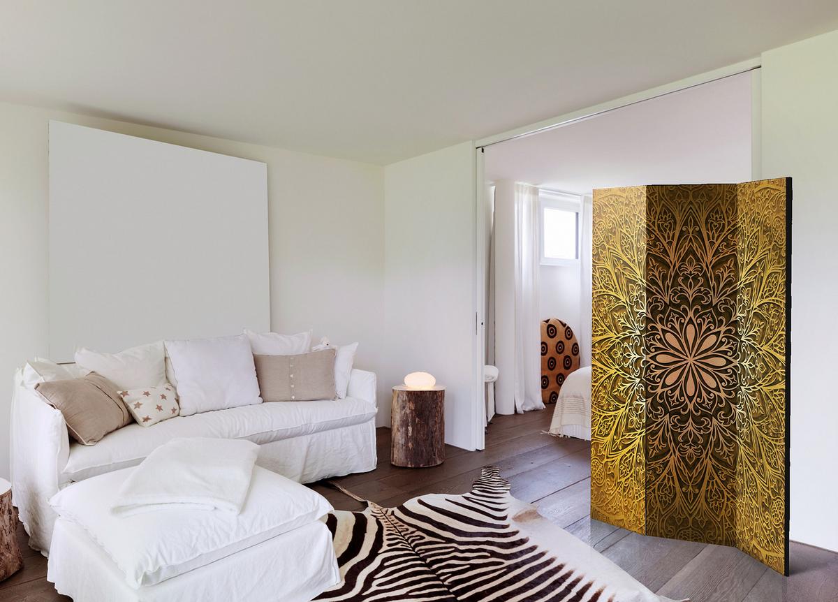 PARAVENT Beidseitig Bedruckter 3-tlg 135x172 cm Mandala im Boho - Braun, Holz/Textil (135/172/3cm) - Muralo