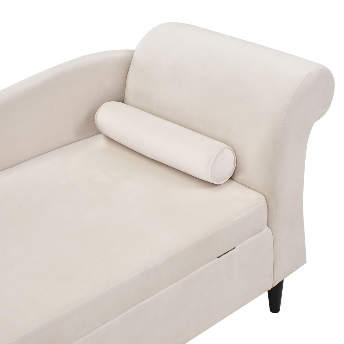 CHAISELONGUE-RECHTSSEITIGE Samtstoff Beige mit Stauraum Luiro - Beige/Schwarz, Textil (160/77/70cm) - Beliani