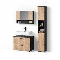 BADMÖBEL-SET Ronco Goldkraft Eiche/Anthrazit 3 Teile, mit Spiegelschrank 80 cm - Honigeiche/Anthrazit, Holzwerkstoff (41/80/58cm) - Livinity®