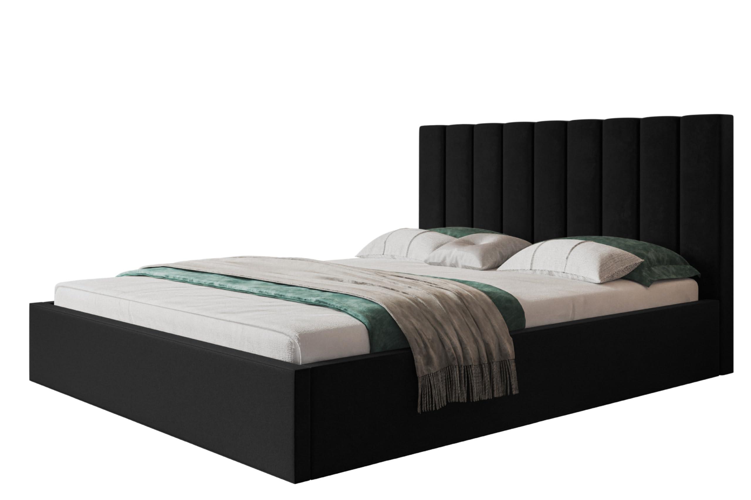 BETT 180x200 - Polsterbett mit Bettkasten und Holzrahmen - Modern Betten - Weicher Jasminstoff - Kollektion Sapporo - Schwarz - Schwarz, Holz/Textil (180/200cm) - Alpi-Möbel