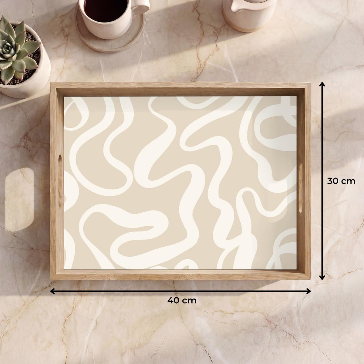 TABLETT Linien - Abstrakt - Beige - Weiß - Minimalistisch 40x30 cm - Beige, Holz (40/5/5cm) - OnlyWow