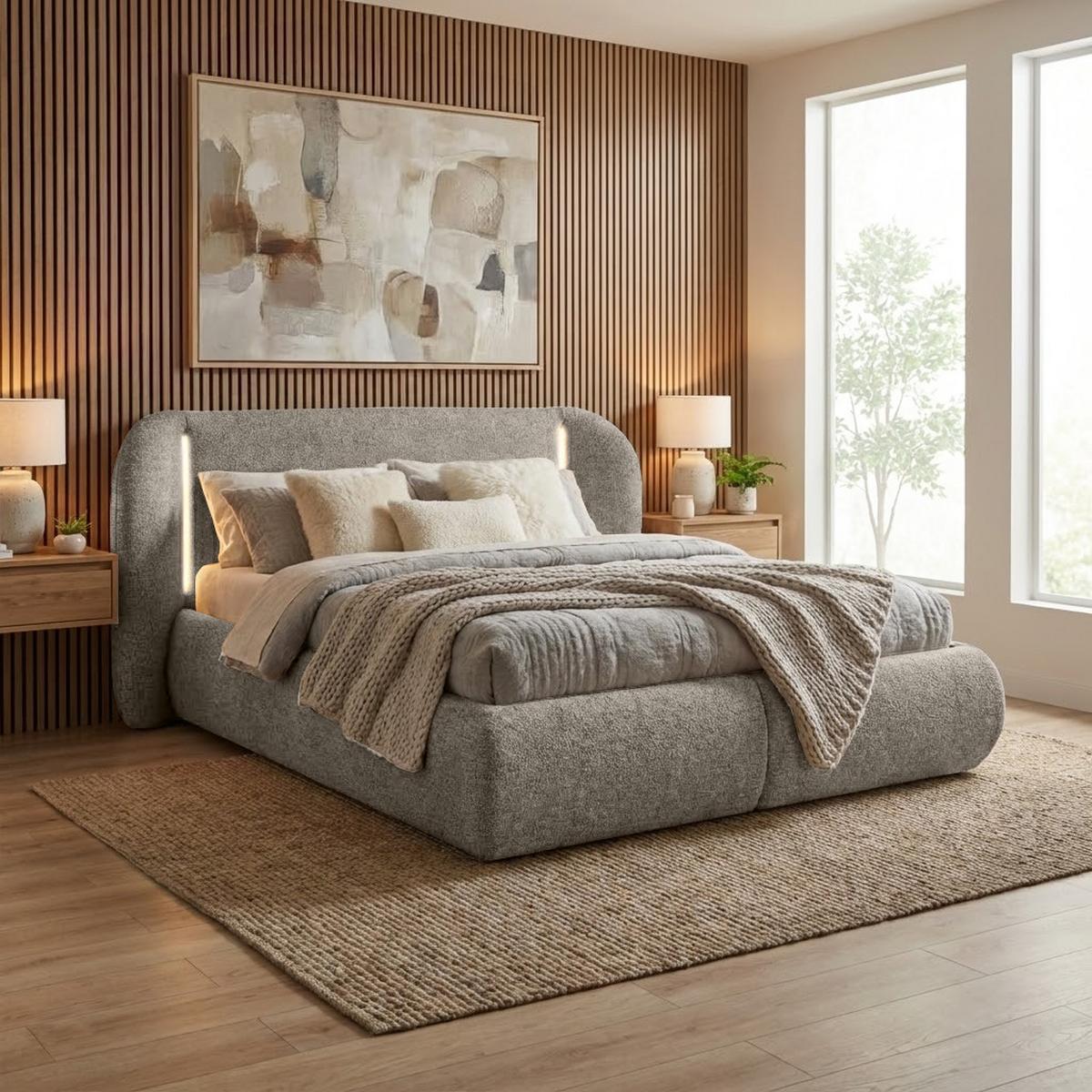POLSTERBETT Corfu, LED-Beleuchtung, Bettkasten und Taschenfedernmatratze 26 cm, 140x200, Grau - Grau, Textil (140/200cm) - Beautysofa