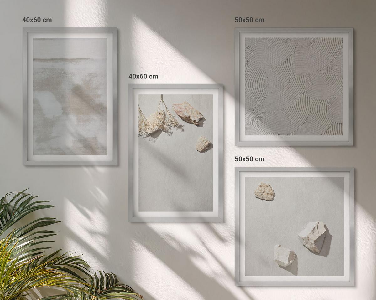 BILDER SET 4er Set - 50x50 cm & 40x60 cm Silberner Rahmen - Boho-Textur aus Sandsteinen - Silberfarben, Kunststoff (50/50cm) - TULUP
