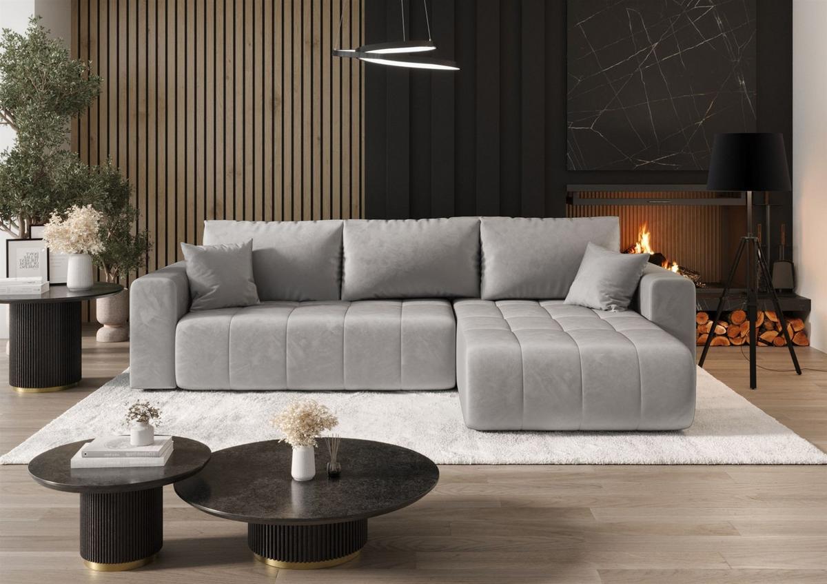 ECKSOFA Camila - Hellgrau, Holzwerkstoff/Textil (280/185cm) - Fun Möbel