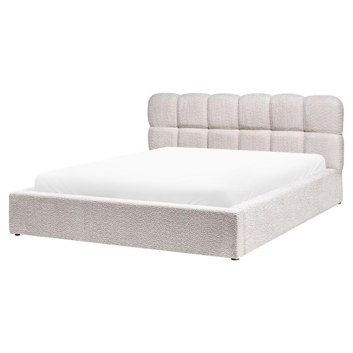 BETT mit Stauraum 160/200 cm Bouclé Hellbeige Baston - Beige, Textil (160/200cm) - Beliani