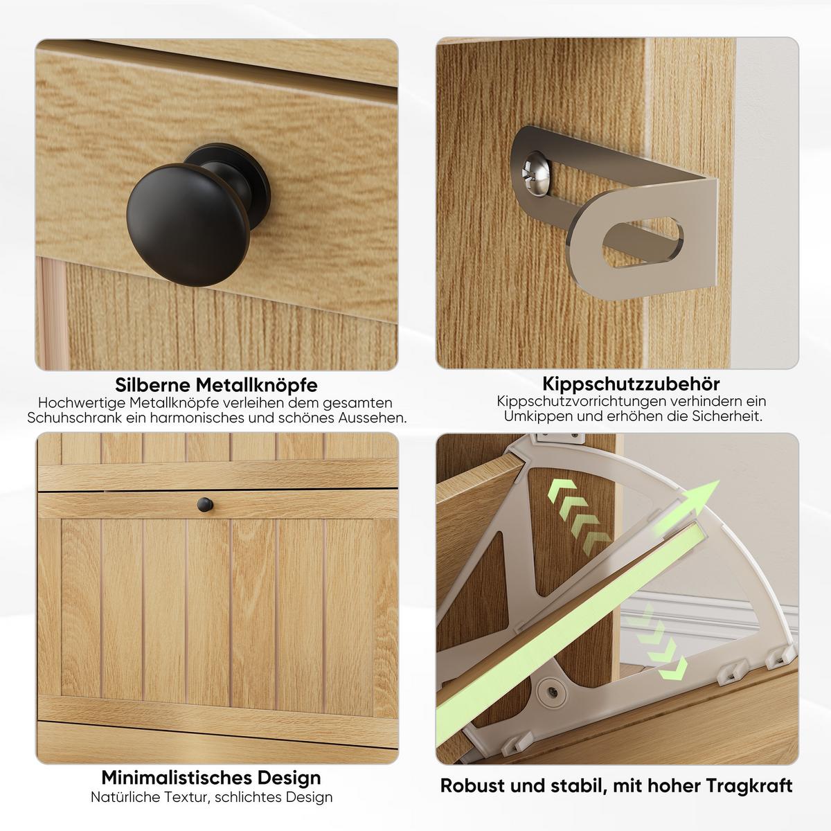 SCHUHESCHRANK Eichenfarben Mit 2 Kippfächern Mid-Century - Eichefarben, Holzwerkstoff (60/80/24cm) - Urban Meuble