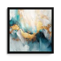 POSTER MIT RAHMENGERAHMTES BILD Abstrakt - Kunst - Gold - Blau 40x40 cm - Petrol, Papier (40/40cm) - MuchoWow