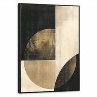 LEINWAND Bilder mit Rahmen - Abstrakt - Geometrische Formen - Schwarz - Gold - 50x70 - Ecru, Textil (50/70cm) - MuchoWow