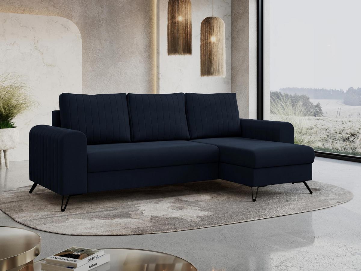 ECKSOFA Axel Samt Dunkelblau - Schwarz/Dunkelblau, Textil/Metall (242/140cm) - MKS
