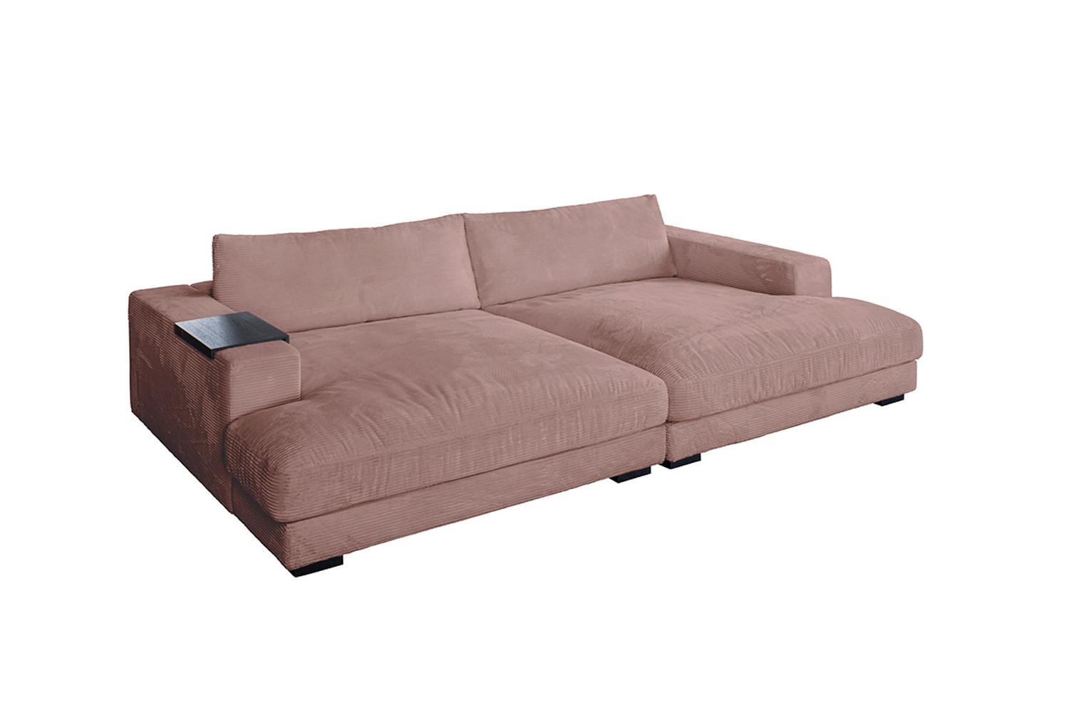 BIG SOFA XL MIT TABLETT MADELINE Pink Cord - Pink/Schwarz, Kunststoff/Textil (290/85/190cm) - KAWOLA