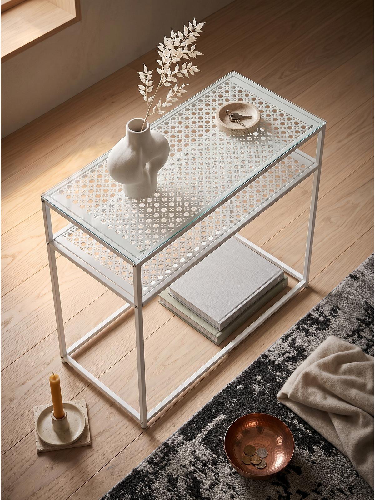 KONSOLENTISCH ALCUDIA, Einscheibensicherheitsglas, Weiß, 80 x 40 x 77 cm - Weiß, Glas/Metall (40/80/77cm) - KADIMA DESIGN