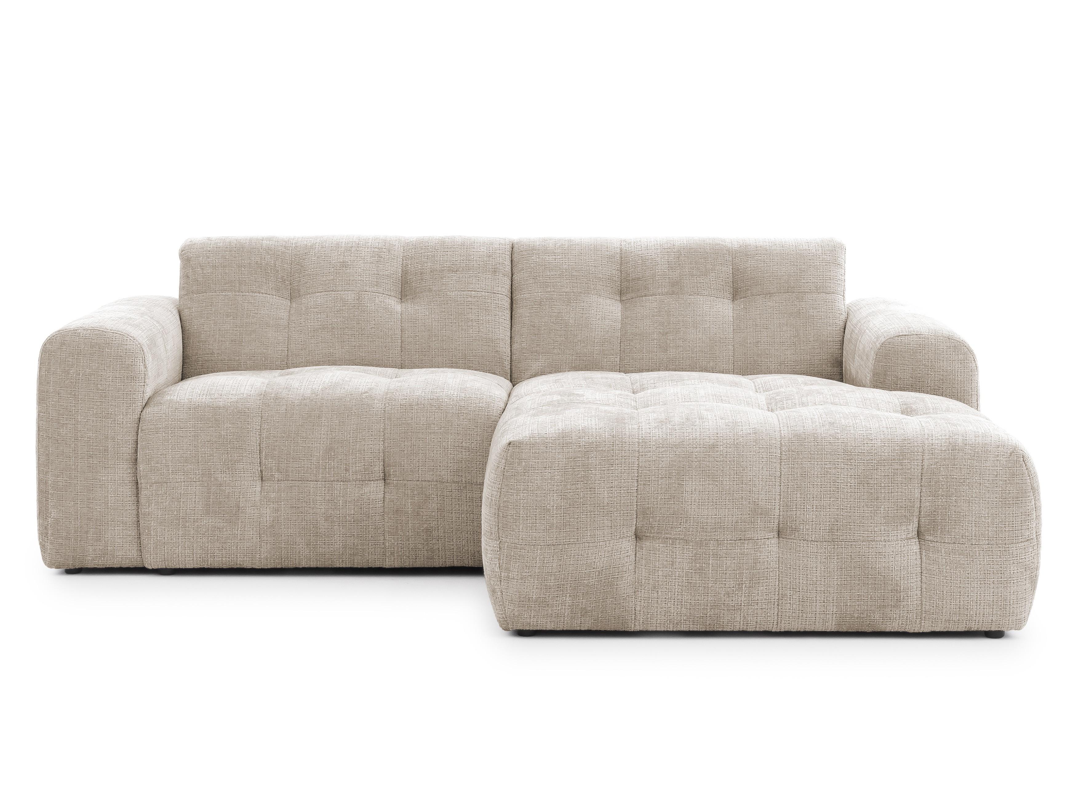 ECKSOFA mit Ottomane rechts, raffinierten Steppungen, Wellenunterfederung, B234/T161/H79 cm, Chenille-Bezug in Sandgrau / 21037 - Sandfarben/Greige, Kunststoff/Textil (234/79/161cm) - luma-home