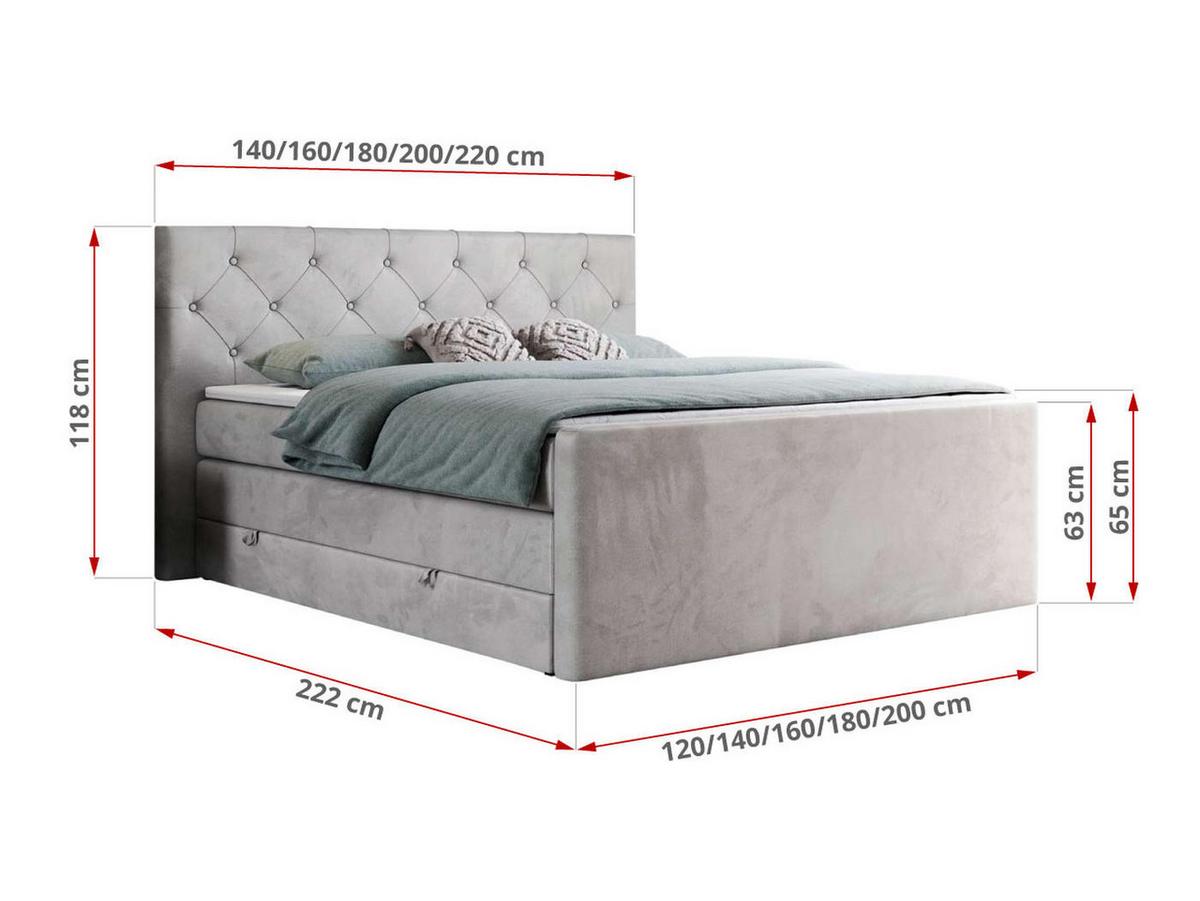 BOXSPRINGBETT KING VELEN 120/200 Hellgrau Velvet - H4 - Hellgrau, Holz/Textil (120/200cm) - MKS