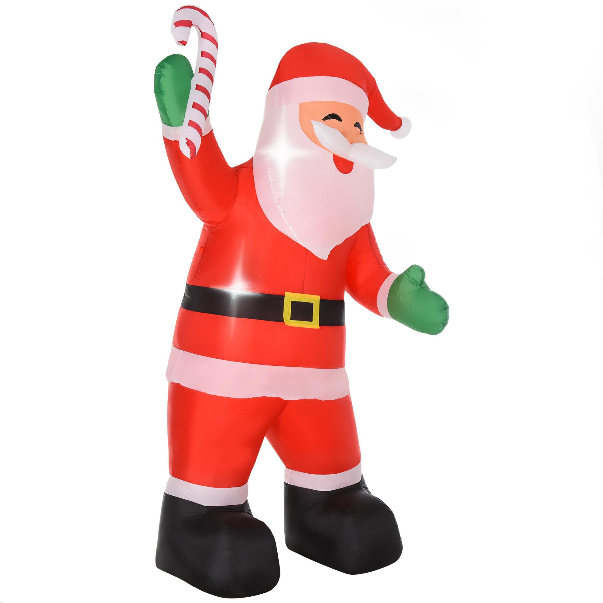 WEIHNACHTSDEKO aufblasbar, 2,4 m Weihnachtsmann mit LED-Beleuchtung Zuckerstange - Rot, Textil (95/243/125cm) - HOMCOM