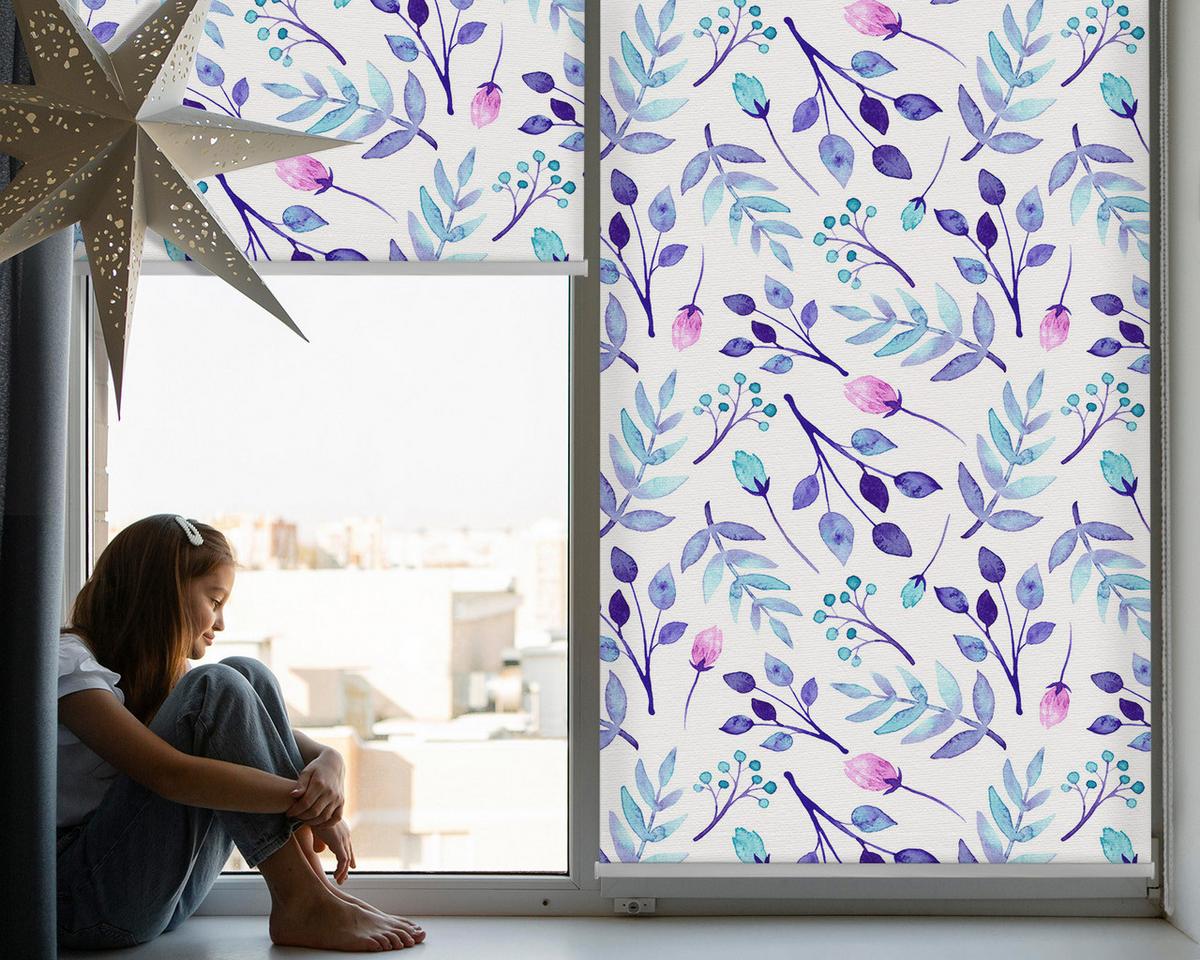 INNENROLLO - Fensterrollo - Rollo - 70x140 cm - Blaue Blumen - Blau, Kunststoff (70/140/0.5cm) - TULUP