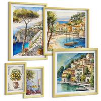 BILDER SET 5er Set - 50x50 cm & 20x30 cm & 40x60 cm Goldrahmen - Monochromatische Brückentürme - Goldfarben, Kunststoff (40/60cm) - TULUP