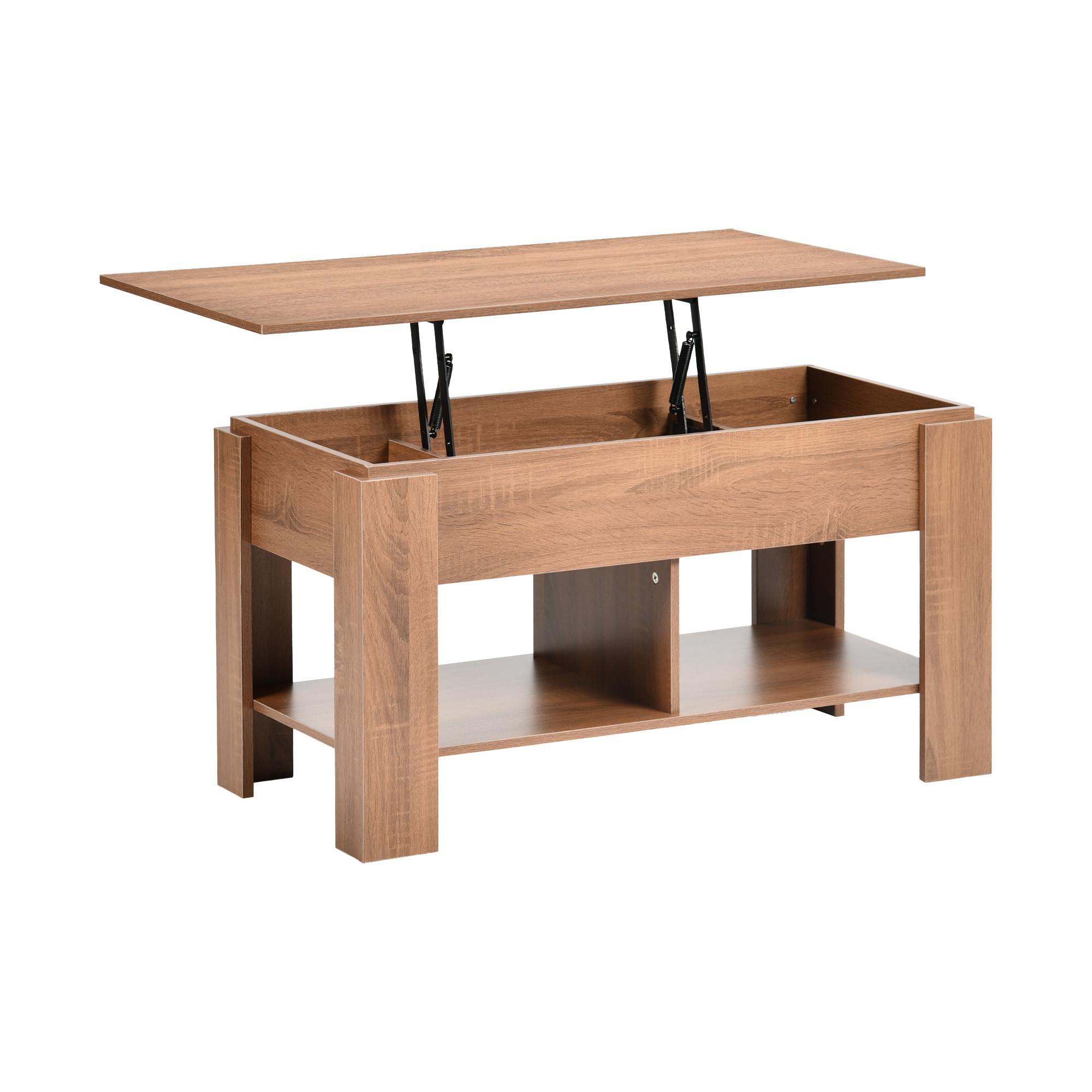 COUCHTISCH mit Lift-Top, Stauraum und Ablagefach, Eiche Optik - Goldfarben/Weiß, Holz (96/50/47cm) - Urban Meuble