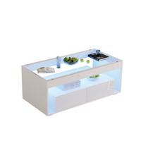COUCHTISCH Weiß Hochglanz mit LED & 2 Schubladen - Beige, Holzwerkstoff (50/100/40cm) - Urban Meuble