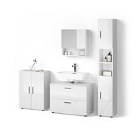 BADMÖBEL-SET Ronco Weiß Hochglanz 4 Teile, mit Schubladenschrank und Midischrank - Weiß Hochglanz, Holzwerkstoff (80/58/41cm) - Livinity®