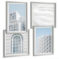 BILDER SET 4er Set - 50x50 cm & 40x60 cm Silberner Rahmen - Moderne Architekturgeometrie - Silberfarben, Kunststoff (50/50cm) - TULUP
