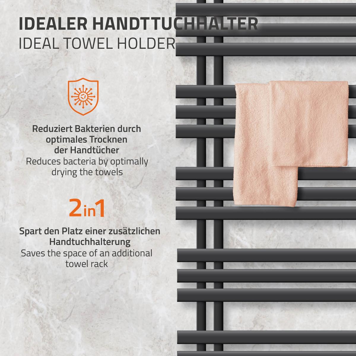 BADHEIZKÖRPER elektrisch Iron EM 500x1200 mm Anthrazit mit Heizstab 900W - Anthrazit, Metall (50/120/3cm) - LuxeBath