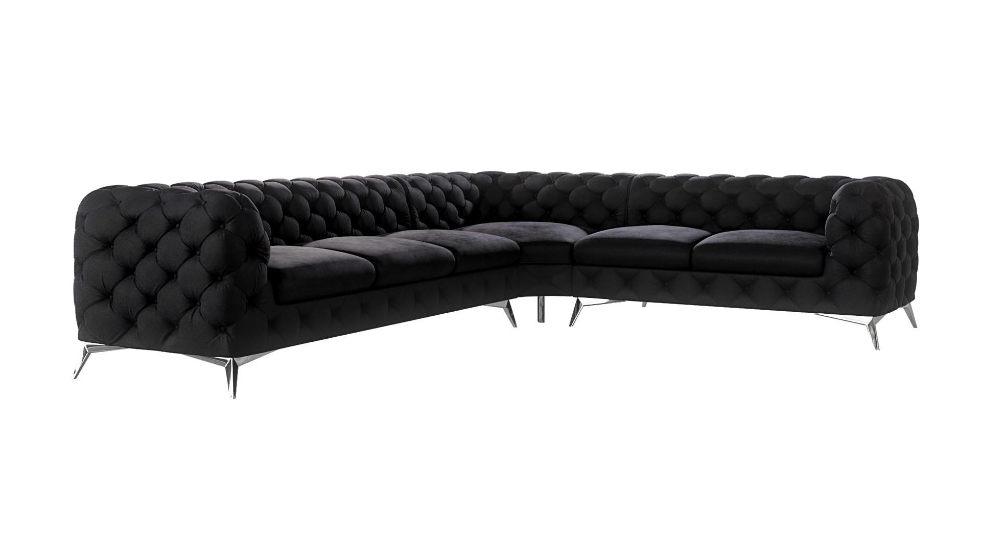 ECKSOFA Chesterfield Laura Schwarz Samt - Silberfarben/Schwarz, Holz/Textil (323/264cm) - S-Style Möbel