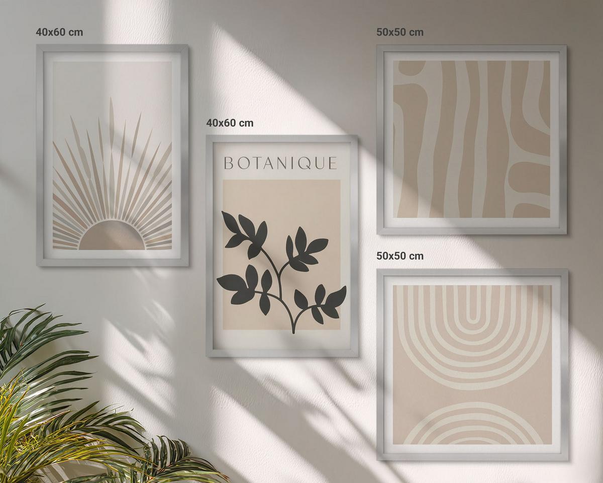 BILDER SET 4er Set - 50x50 cm & 40x60 cm Silberner Rahmen - Abstrakte Pflanzenmuster - Silberfarben, Kunststoff (50/50cm) - TULUP