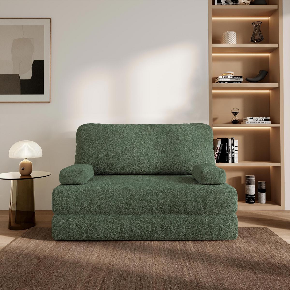 BETTSOFA KESTE aus Schaumstoff Bucle-Stoff Grün Schlaffunktion - Grün, Textil (140/86/60cm) - MASSENO