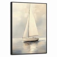 LEINWAND Bilder mit Rahmen - Segelschiff - Meer - Bewölkt - 60x80 - Creme, Textil (60/80cm) - MuchoWow