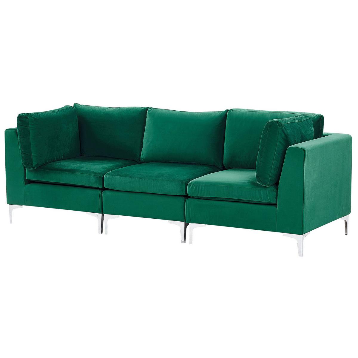 3-SITZER-MODULSOFA Samtstoff grün mit Metallbeinen Evja - Grün, Textil (235/84/85cm) - Beliani