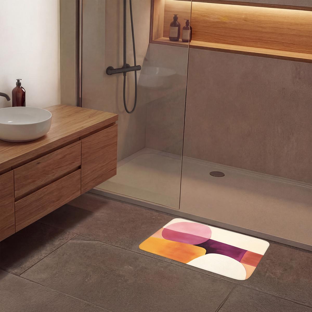 BADEMATTE Formen - Abstrakt - Farbenfroh 60x40 cm - Terracotta, Textil (60/40cm) - OnlyWow
