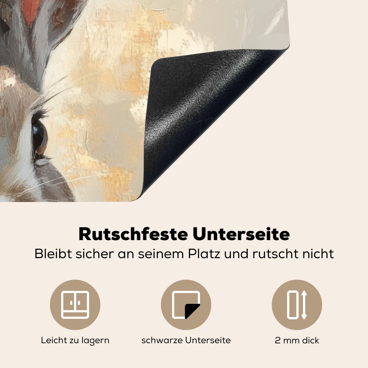 HERDABDECKPLATTE Hase - Ohren - Braun Herdabdeckung Induktionsfeld 70x52 cm - Beige, Kunststoff (70/52/0.2cm) - MuchoWow