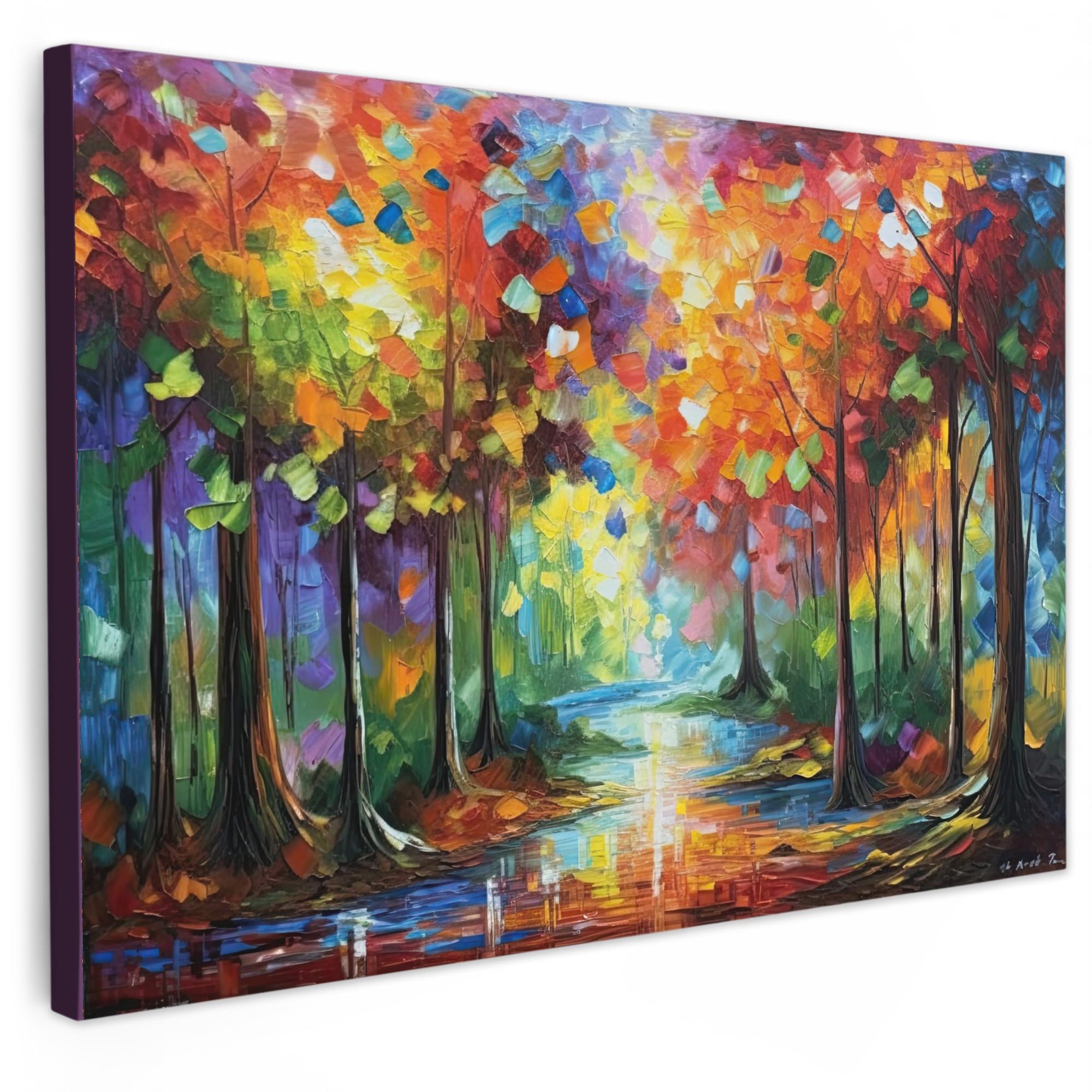 LEINWANDBILD Landschaft - Wald - Farben - Natur Groß 140x90 cm - Multicolor, Textil (140/90cm) - MuchoWow