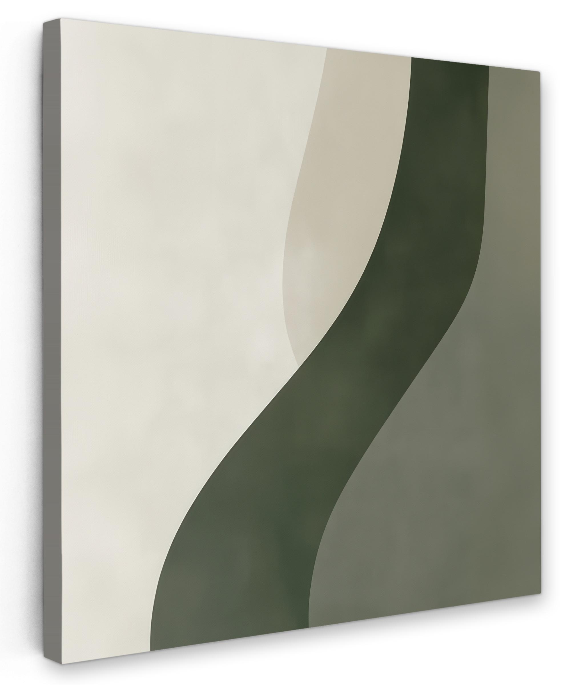 LEINWANDBILD Japandi - Grün - Abstrakt - Modern Wandbild Wohnzimmer 50x50 cm - Salbeigrün, Textil (50/50cm) - MuchoWow