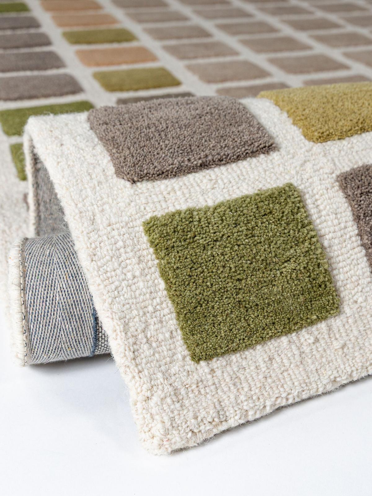 WOLLTEPPICH handgetuftet HAMPS, Quadratraster, Erdtöne-Grün, 200 x 290 cm - Grün, Textil (200/290cm) - KADIMA DESIGN