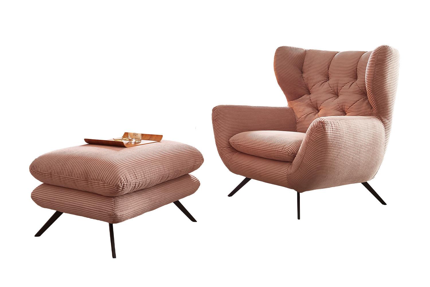 SESSEL CHARME Rosé Cord - Schwarz/Rosa, Textil/Metall (100/106/95cm) - KAWOLA