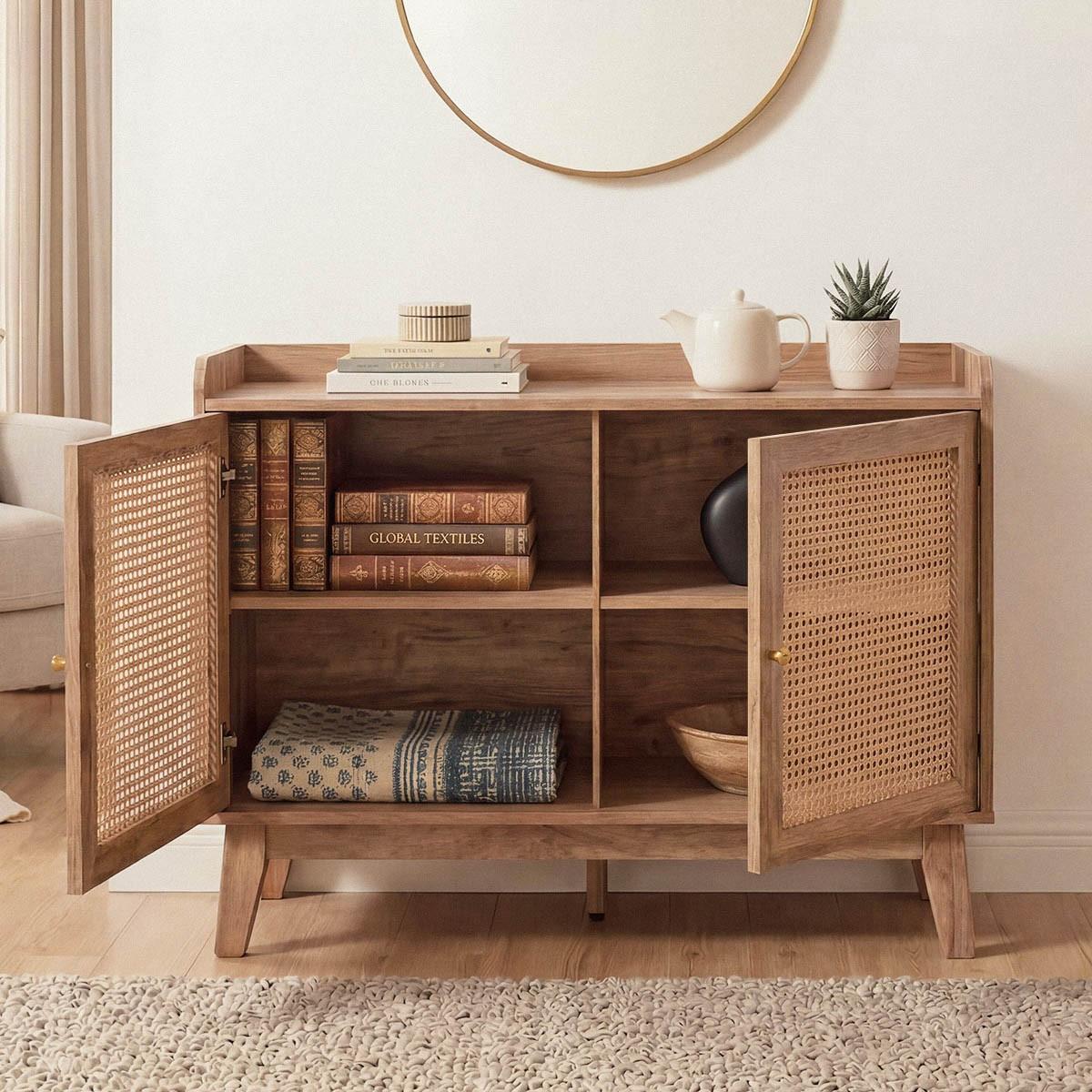 SIDEBOARD 2 Türen mit Rattan-Geflecht L110 cm - PALMO - Apfelbaumfarben, Holzwerkstoff (39/74.5/110cm) - Calicosy